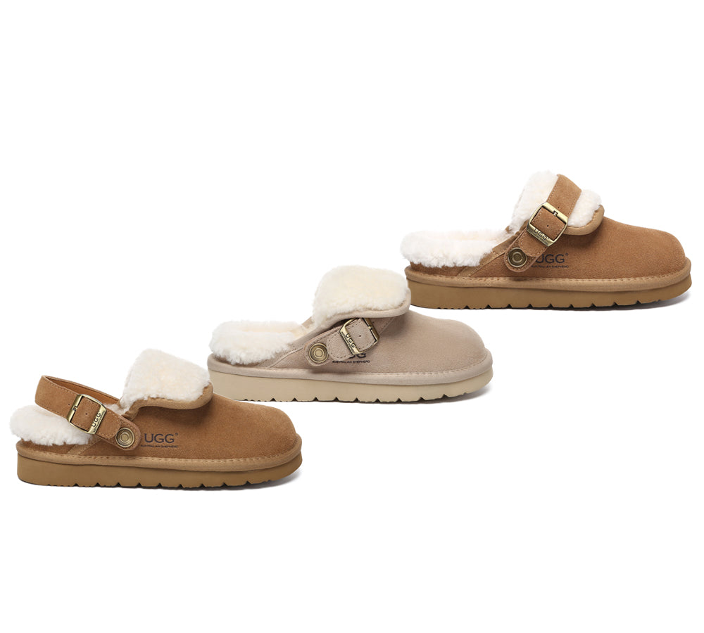 AUSTRALIAN SHEPHERD® 3-Way Style UGG Slippers Sheepskin Wool Adjustable Strap Slingback Tenley
