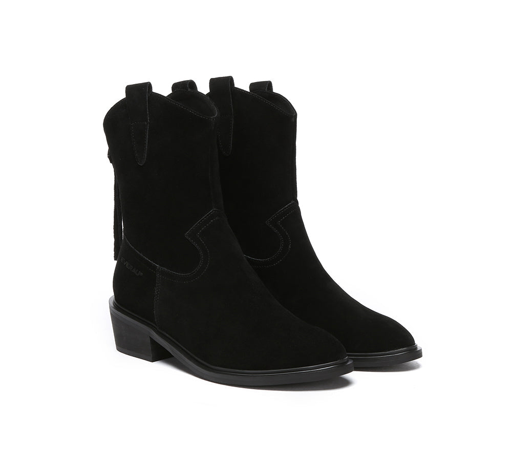 EVERAU® Women Leather Zipper Pointed Toe Block Heel Boots Lewis