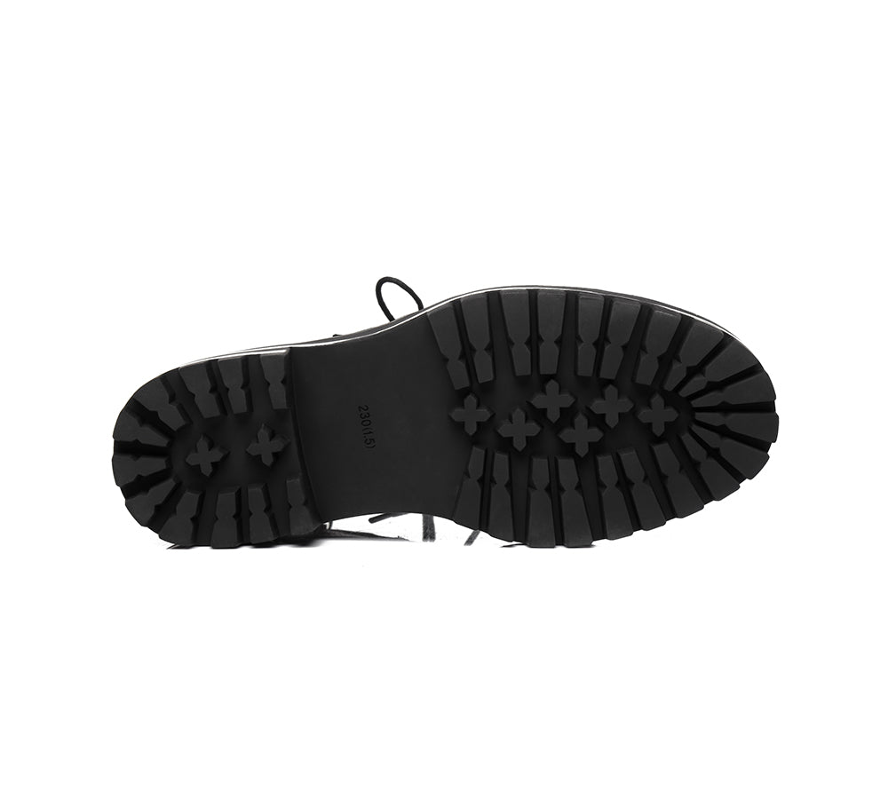 Leather Boots - Zipper Chunky Black Leather Boots Women Leona