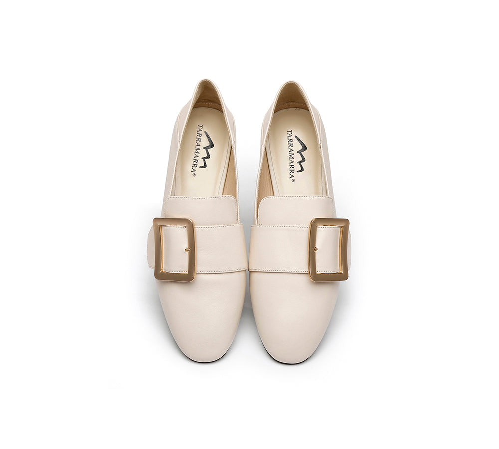 Loafers - Women Leather Loafers Square Buckle Almond Toe Flats Sally