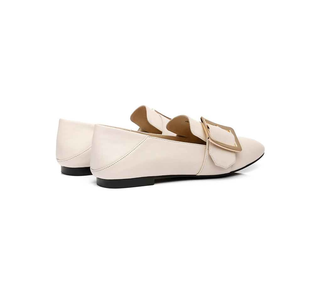 Loafers - Women Leather Loafers Square Buckle Almond Toe Flats Sally