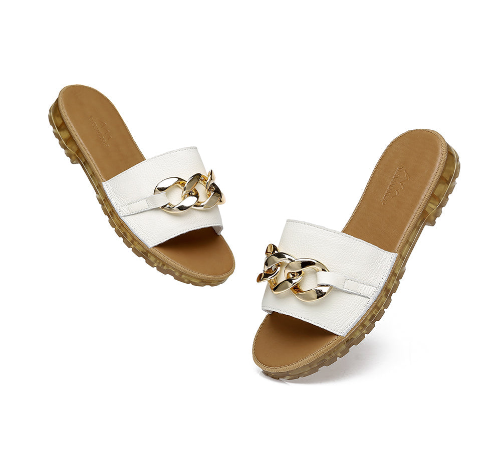 Slides - Leather Flat Slides Women Jianna Ultra Soft Footbed