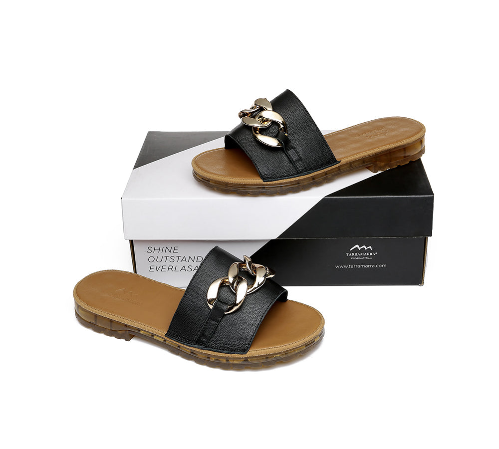 Slides - Leather Flat Slides Women Jianna Ultra Soft Footbed