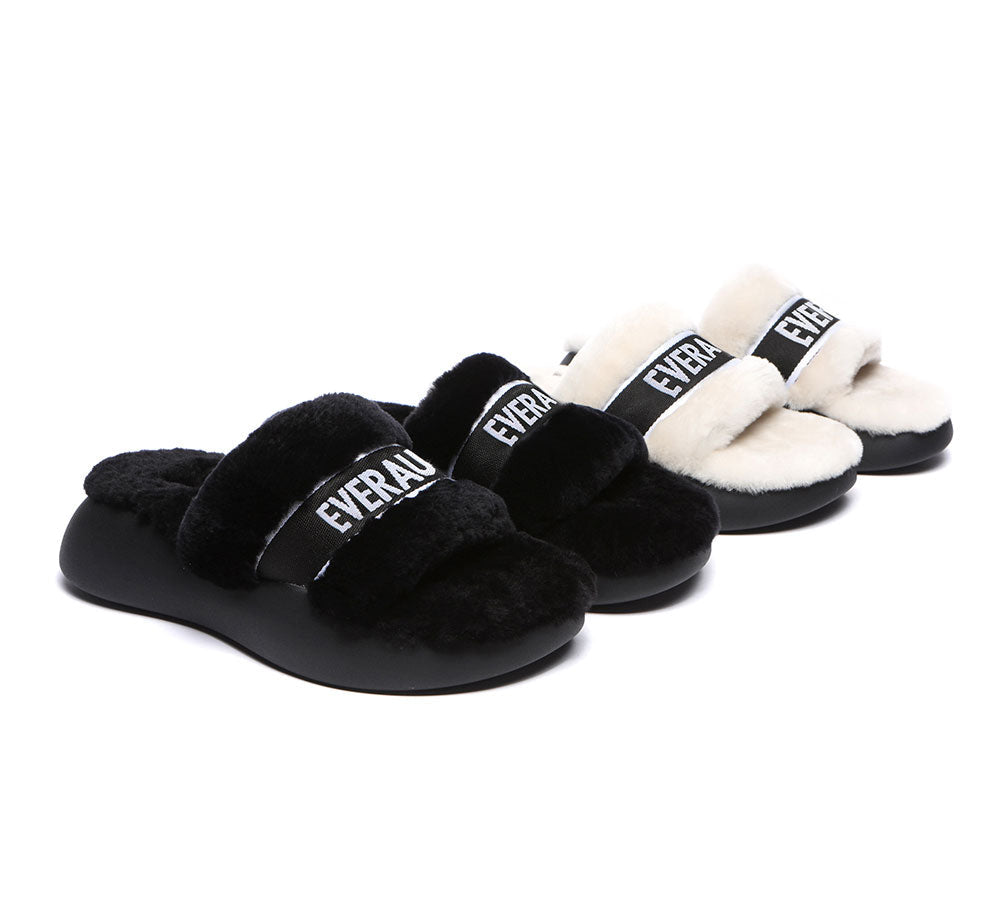 UGG Slippers - High Platform Sheepskin Wool Slides Women Flossy Slipper