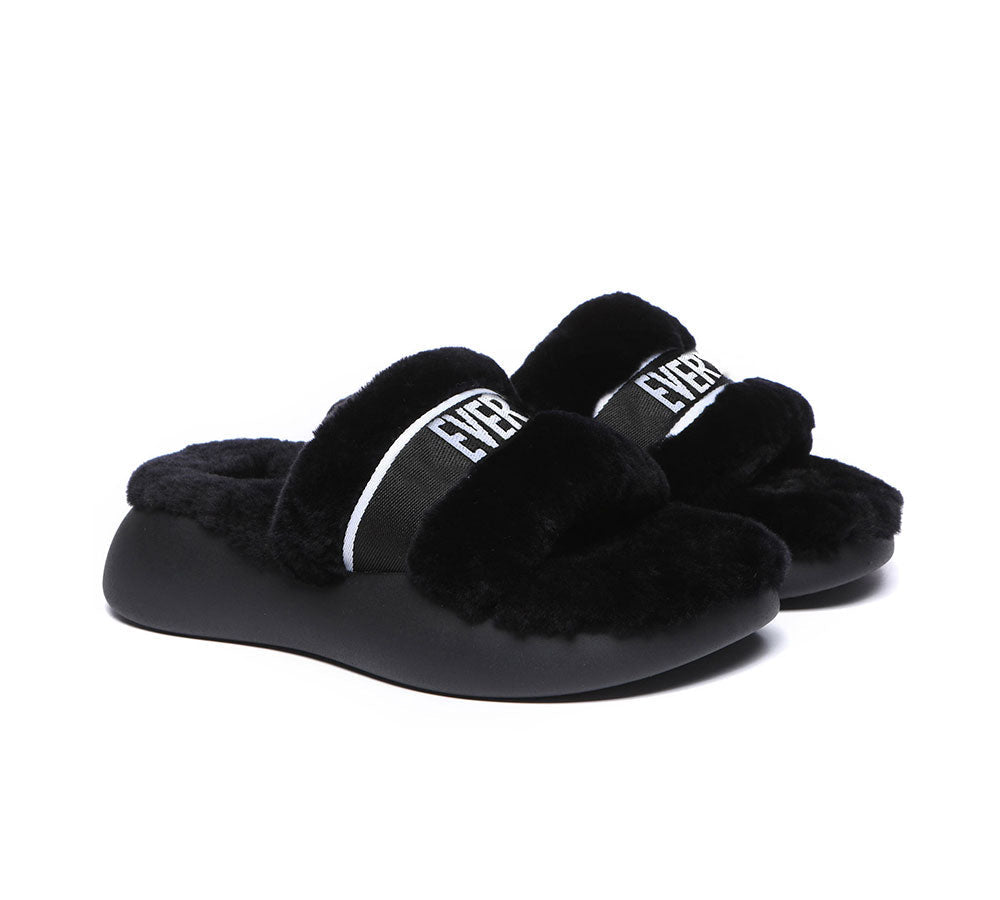 UGG Slippers - High Platform Sheepskin Wool Slides Women Flossy Slipper