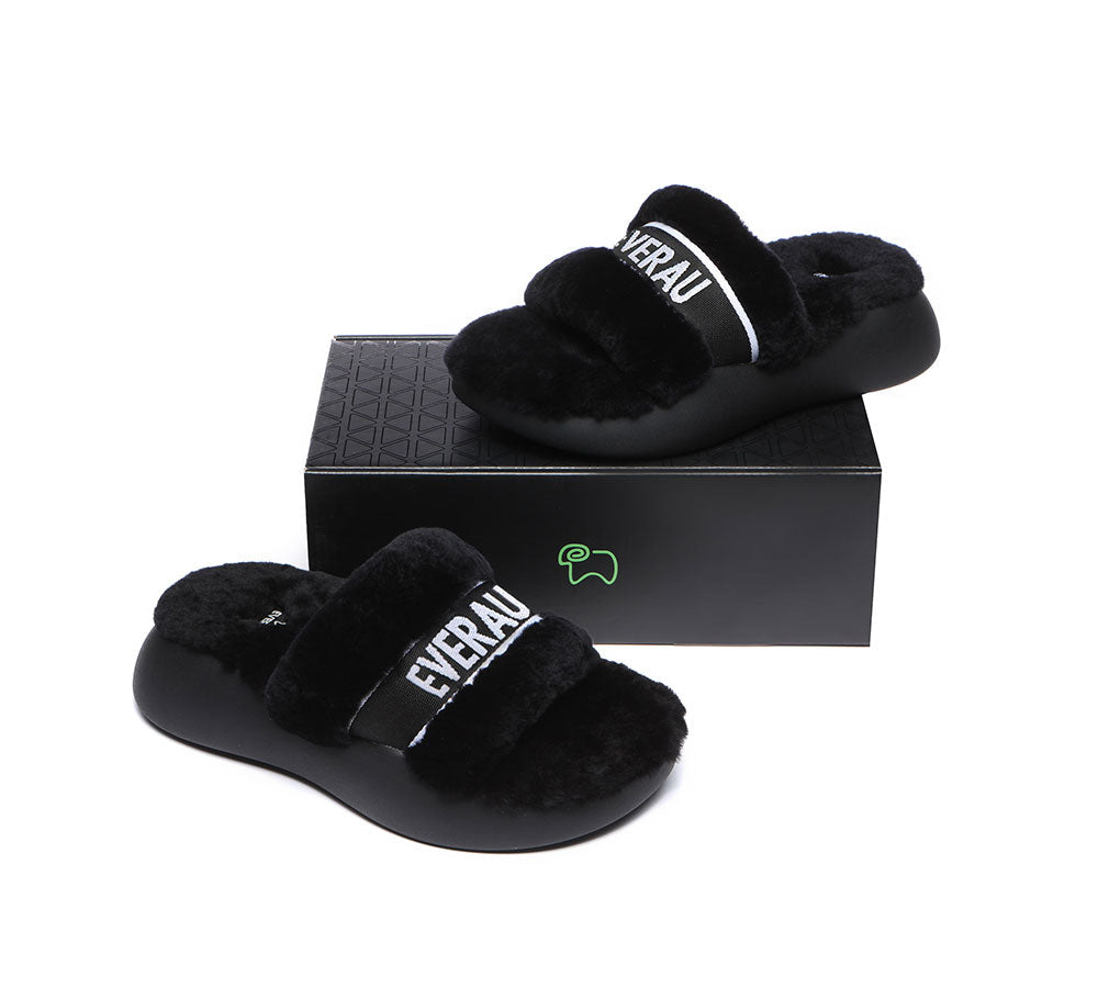 UGG Slippers - High Platform Sheepskin Wool Slides Women Flossy Slipper
