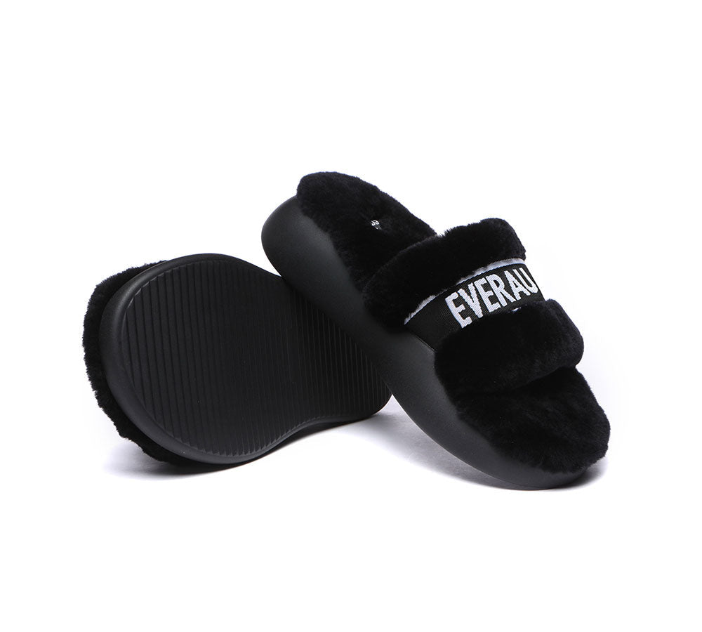 UGG Slippers - High Platform Sheepskin Wool Slides Women Flossy Slipper