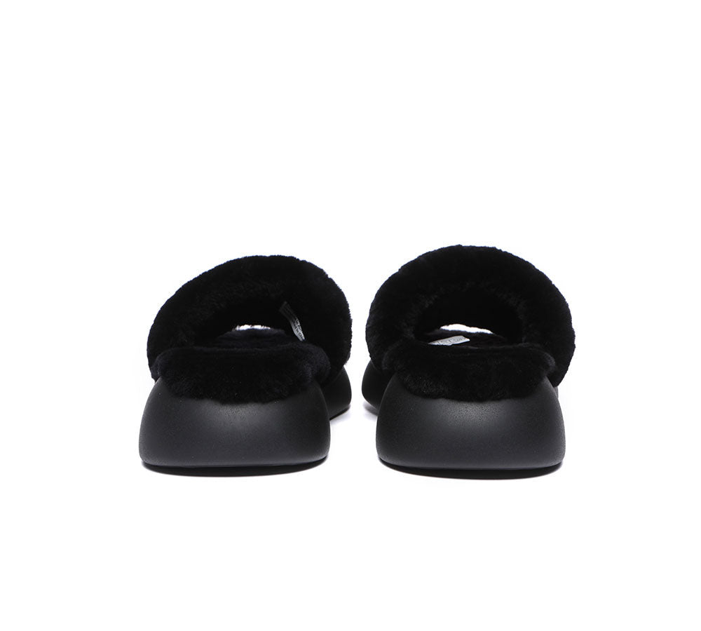 UGG Slippers - High Platform Sheepskin Wool Slides Women Flossy Slipper