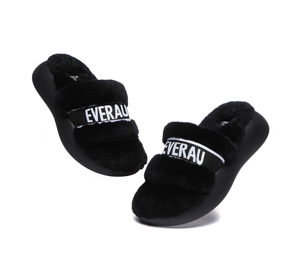 UGG Slippers - High Platform Sheepskin Wool Slides Women Flossy Slipper