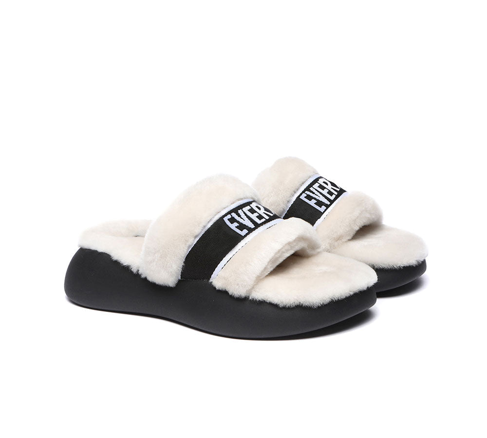 UGG Slippers - High Platform Sheepskin Wool Slides Women Flossy Slipper