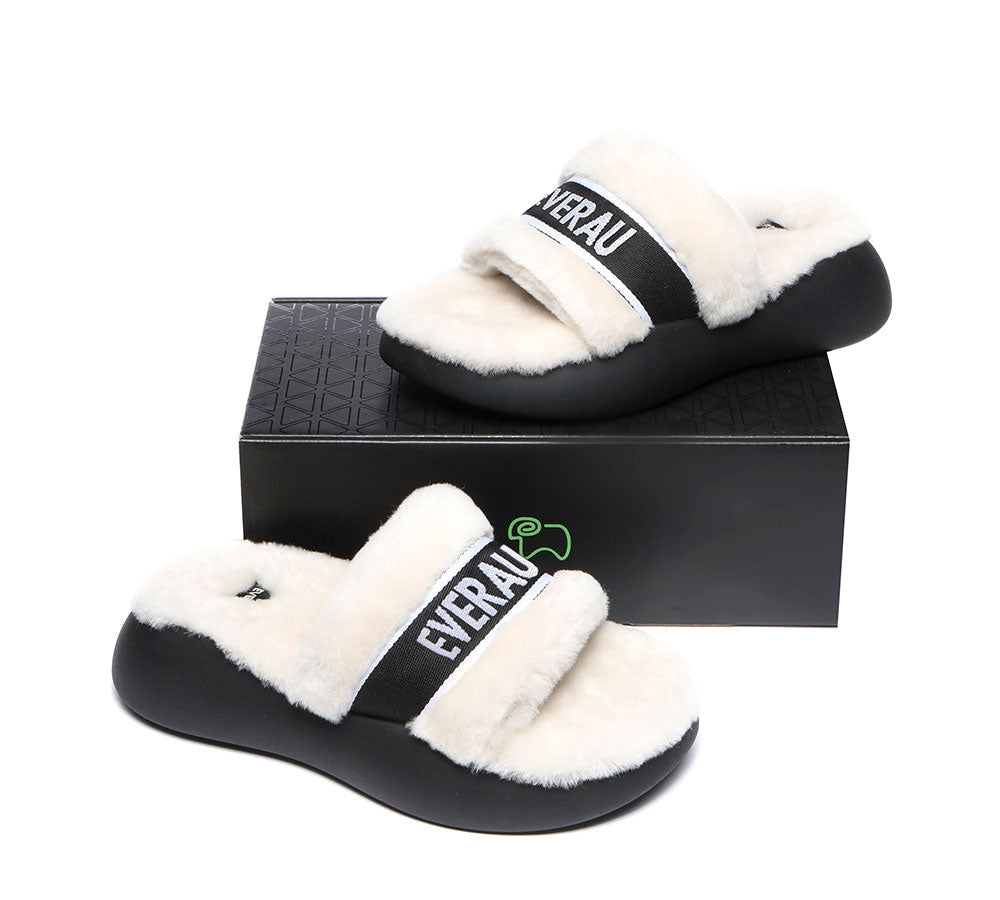 UGG Slippers - High Platform Sheepskin Wool Slides Women Flossy Slipper