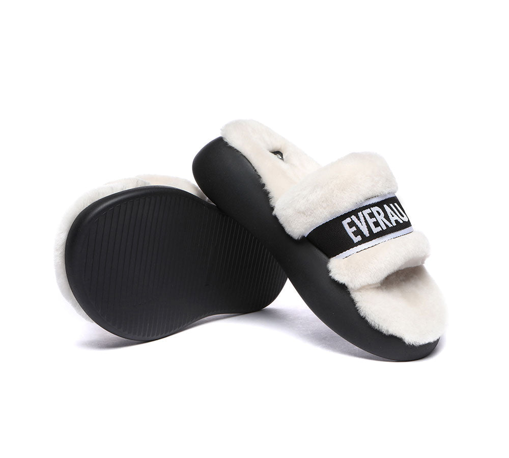 UGG Slippers - High Platform Sheepskin Wool Slides Women Flossy Slipper
