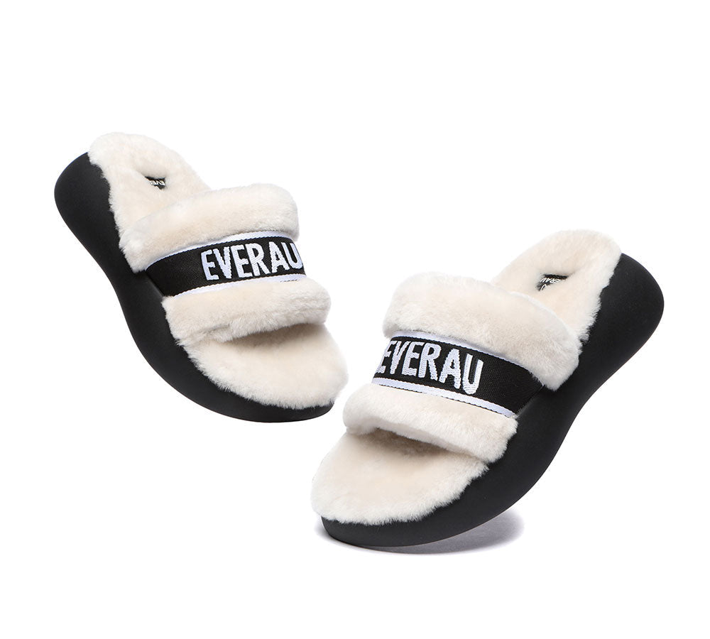 UGG Slippers - High Platform Sheepskin Wool Slides Women Flossy Slipper