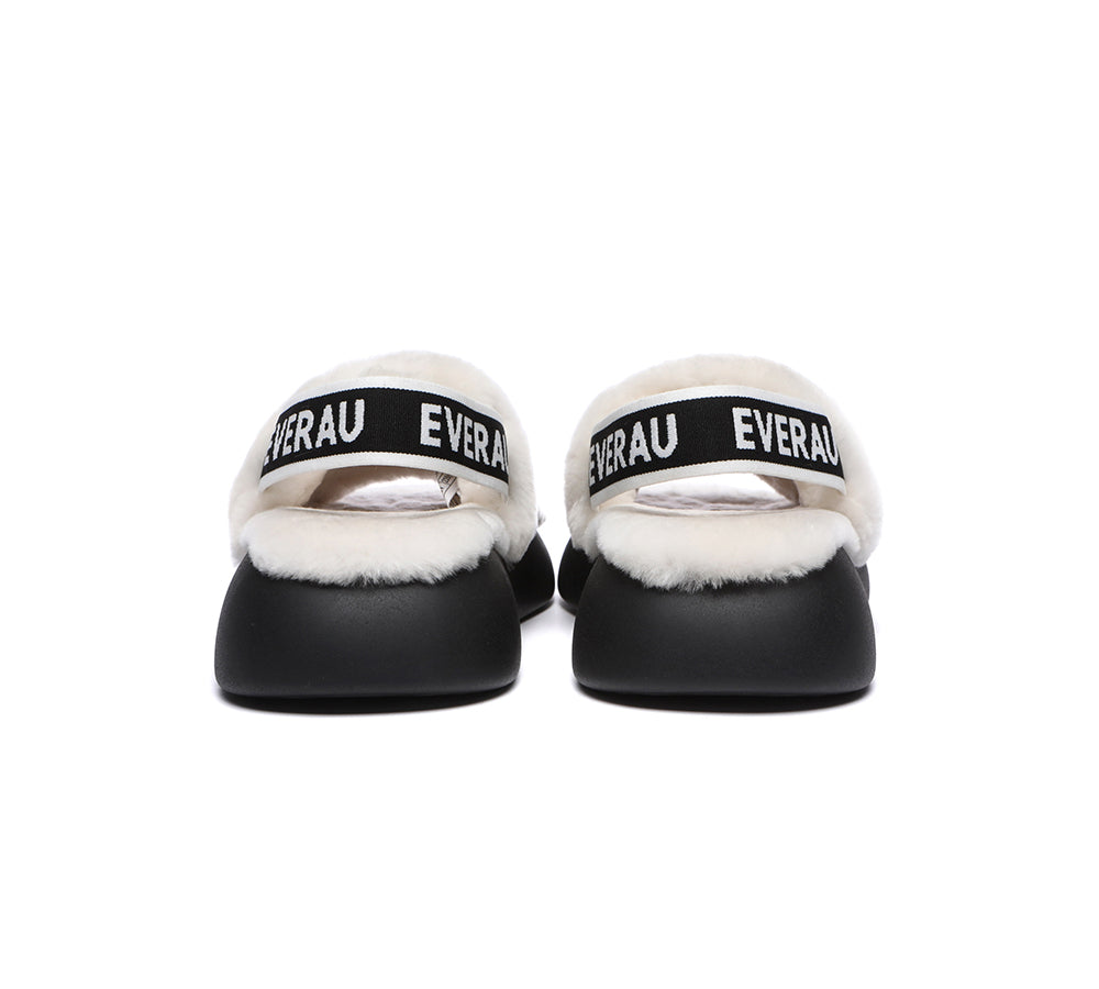 EVERAU® Sheepskin Wool Slingback Fluffy Slides Women Miss Ever