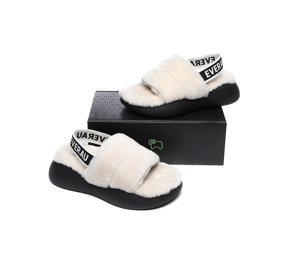 EVERAU® Sheepskin Wool Slingback Fluffy Slides Women Miss Ever