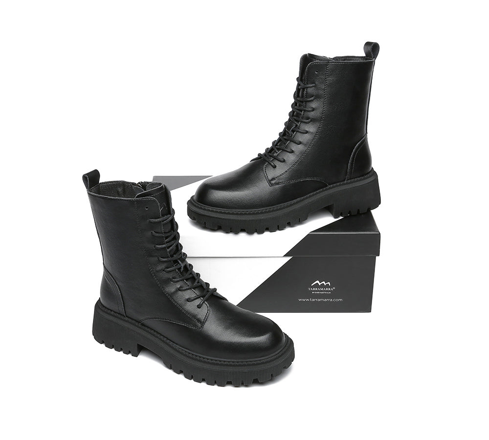 TARRAMARRA® Chunky Black Leather Women Boots Cecilia