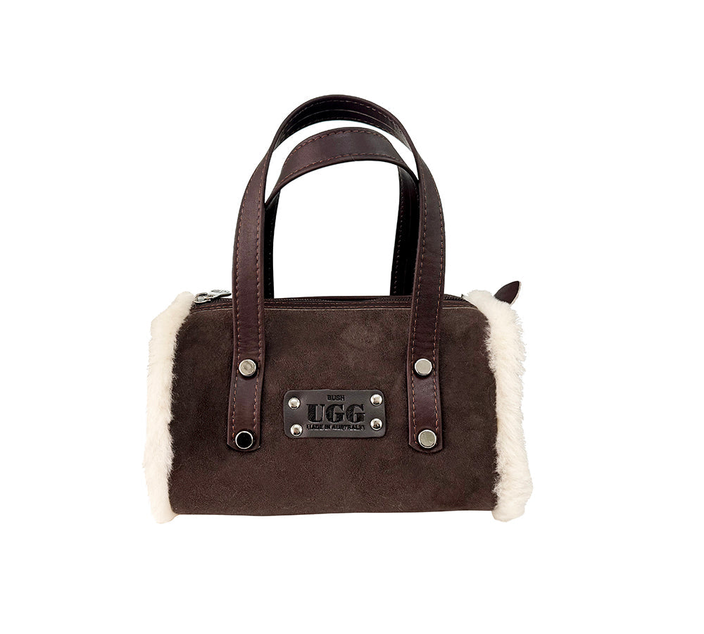 Women Sheepskin Wool Small Hand Carry Zip Barrell Bag