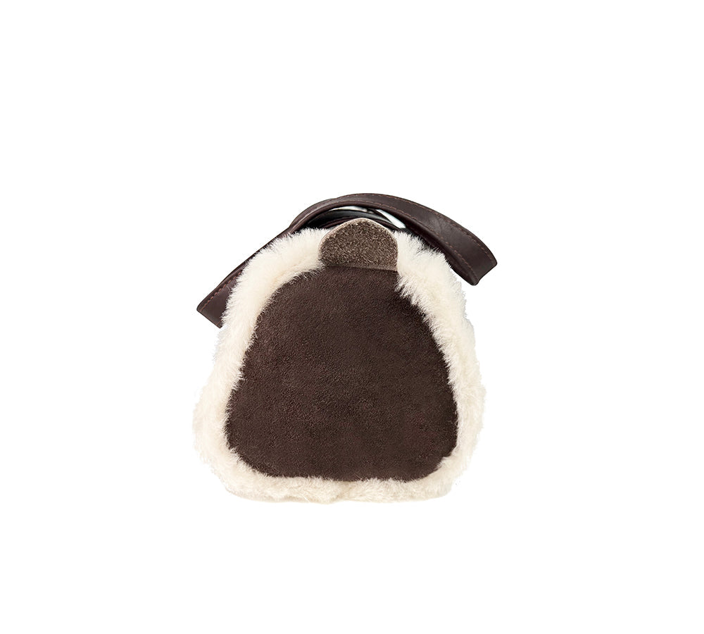 Women Sheepskin Wool Small Hand Carry Zip Barrell Bag