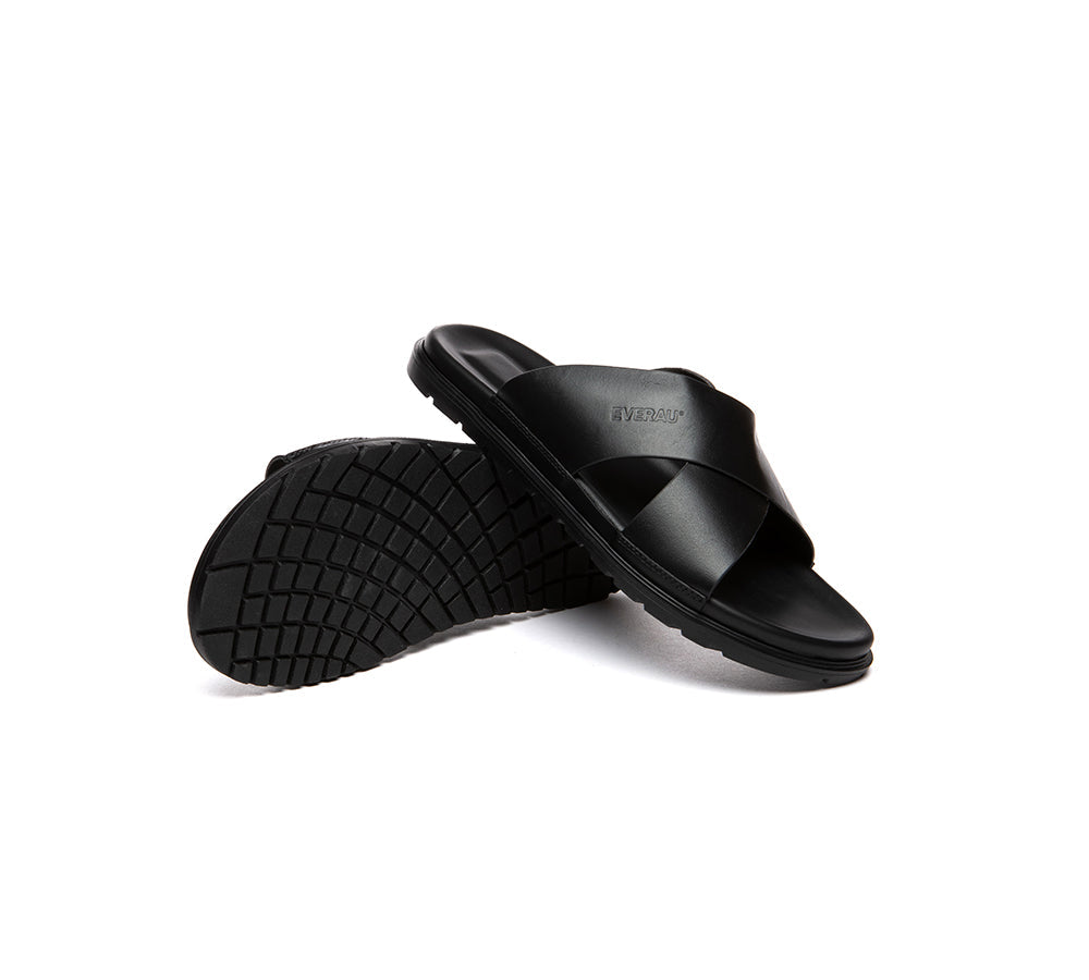 EVERAU® Men Leather Crossover Slip-on Ultra Soft Summer Slides Wyatt