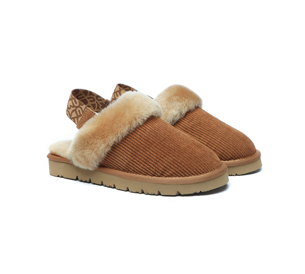 EVERAU® UGG Women Sheepskin Wool Removable Strap Slingback Slippers Corduroy