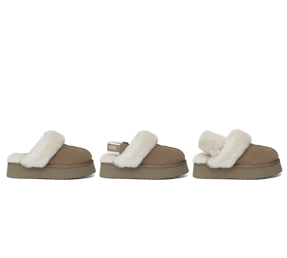 AUSTRALIAN SHEPHERD® UGG Slippers Women Removable Wool Strap Slingback Platform Suzie