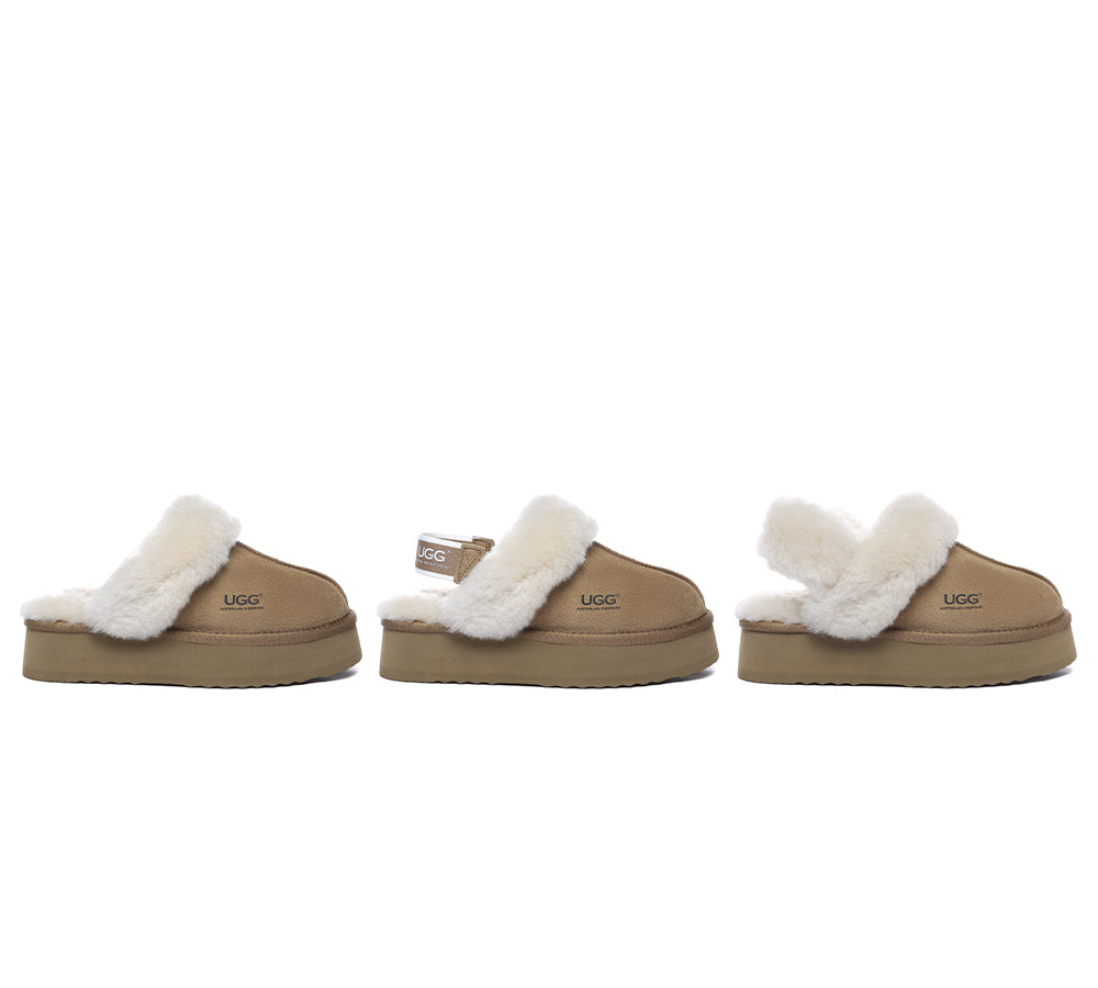 AUSTRALIAN SHEPHERD® UGG Slippers Women Removable Wool Strap Slingback Platform Musa
