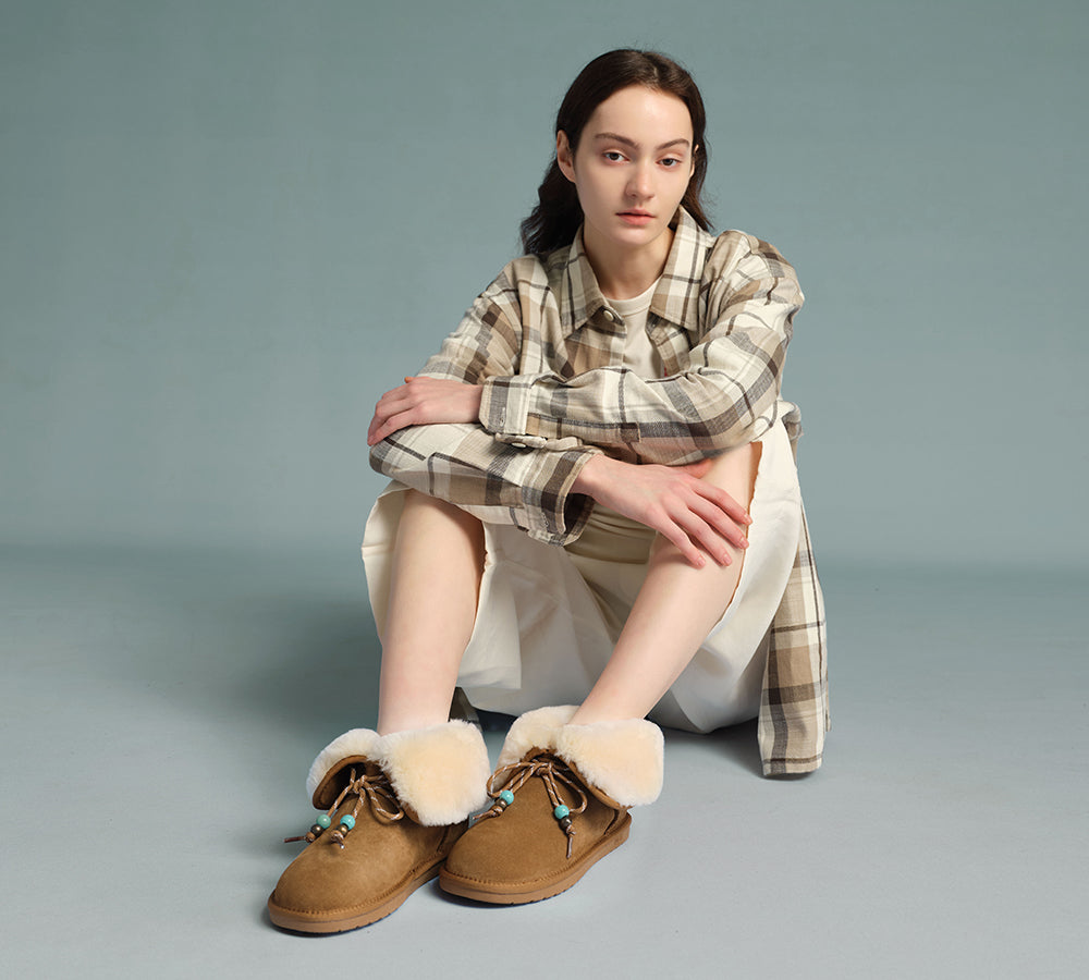AUSTRALIAN SHEPHERD® 2-Way Style UGG Women Sheepskin Wool Lace Up Fashion Boots Carlos