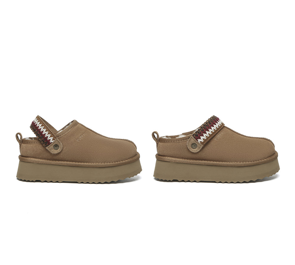 EVERAU® UGG Slippers Sheepskin Wool Slingback Kintted Platform Maeve