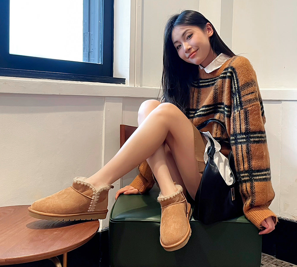 EVERAU® UGG Women Sheepskin Wool Ankle Mini Boots Brooklyn