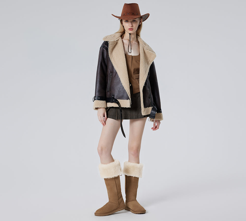 EVERAU® UGG Boots Double Faced Sheepskin Wool Tall Button Over-Knee Jenner