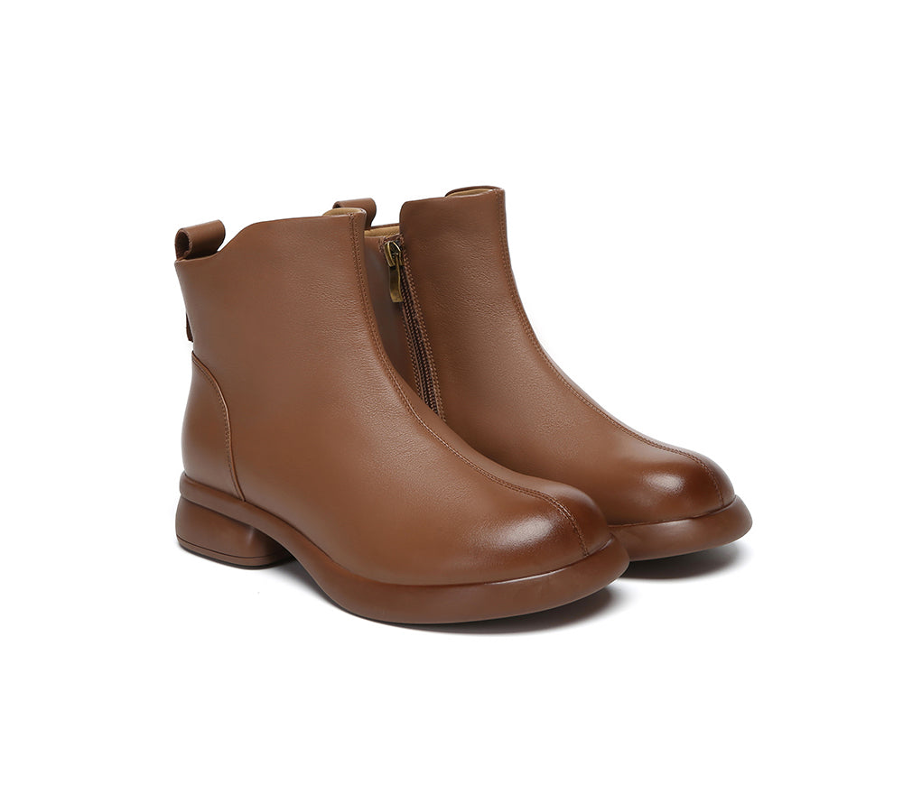 EVERAU® Women Leather Zipper Ankle Boots Chapple
