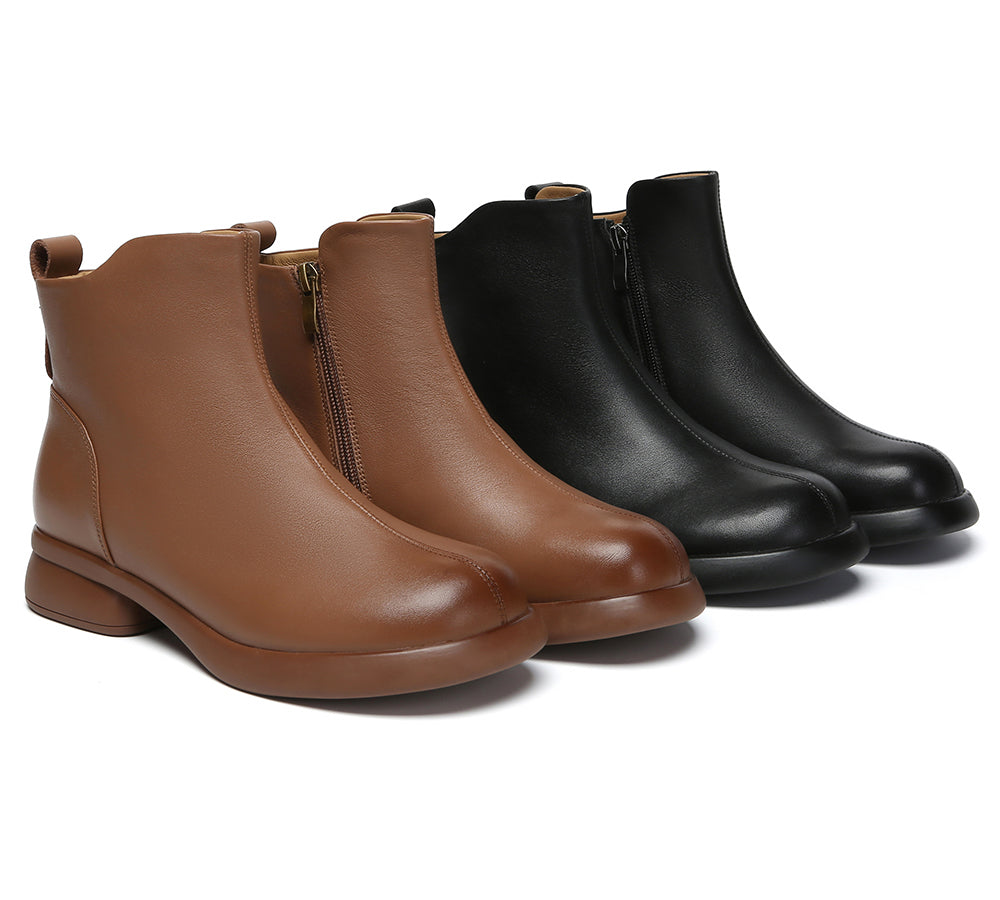 EVERAU® Women Leather Zipper Ankle Boots Chapple