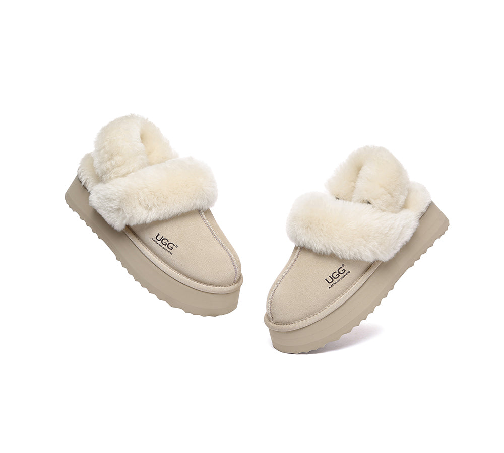 AUSTRALIAN SHEPHERD® UGG Slippers Women Removable Wool Strap Slingback Platform Musa