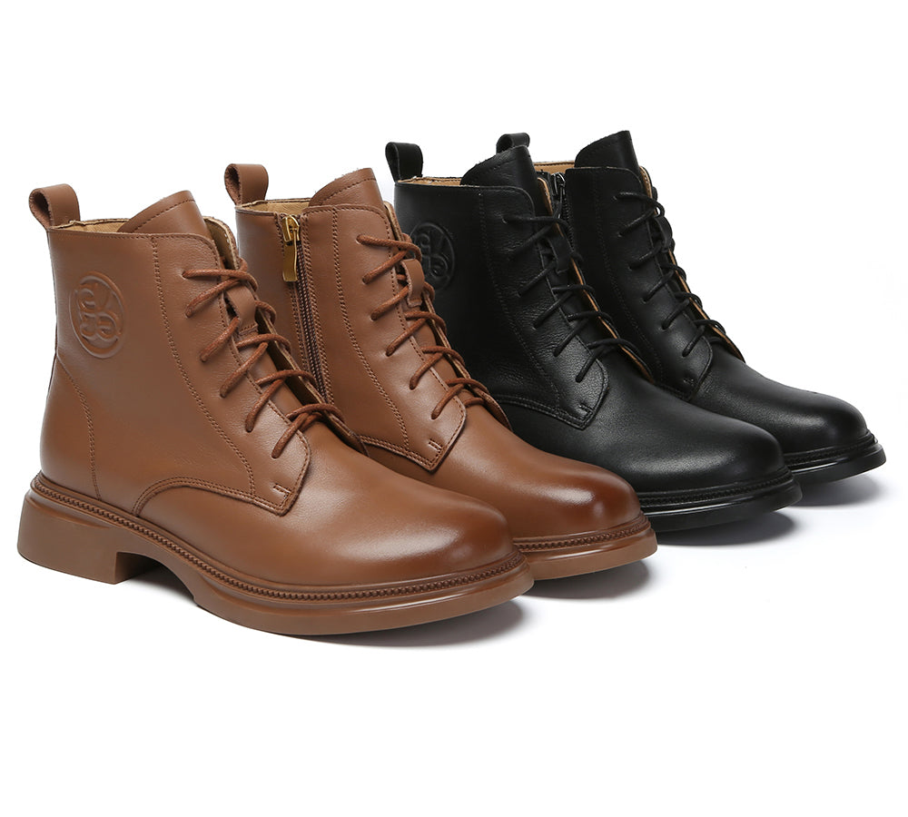 EVERAU® Women Leather Lace Up Ankle Boots Gabriela