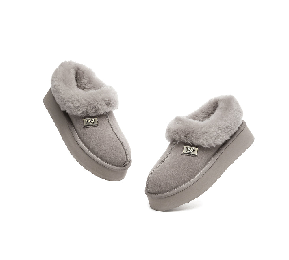 UGG EVERAU® UGG Slippers Women Sheepskin Wool Collar Ankle Platform Gabri