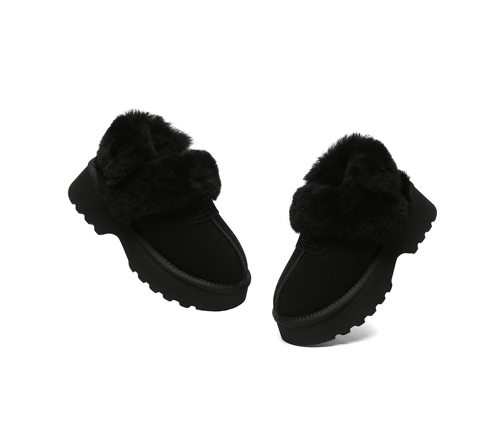 AUSTRALIAN SHEPHERD® 3-Way Style UGG Slippers Women Removable Wool Strap Slingback Chunky Platform Muna