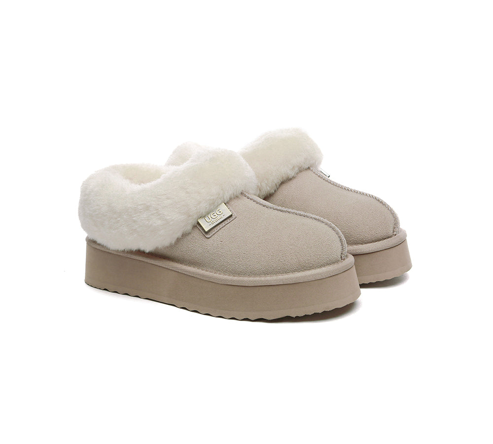 UGG EVERAU® UGG Slippers Women Sheepskin Wool Collar Ankle Platform Gabri