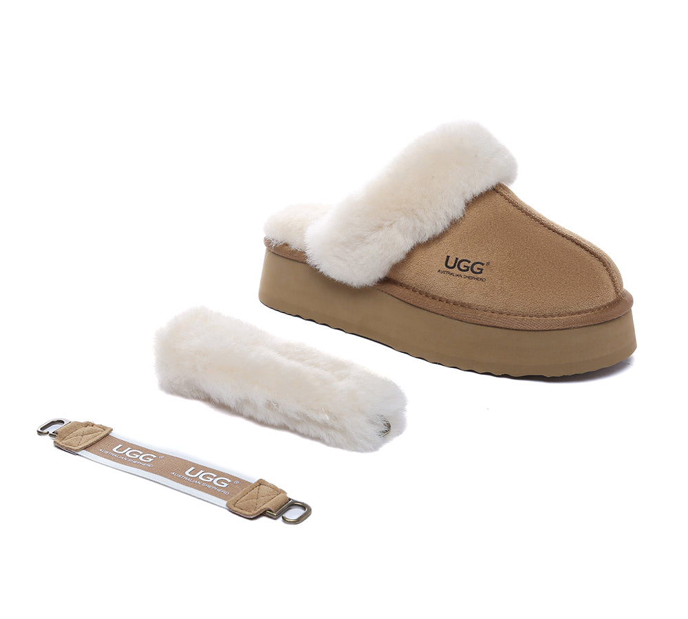 AUSTRALIAN SHEPHERD® UGG Slippers Women Removable Wool Strap Slingback Platform Musa