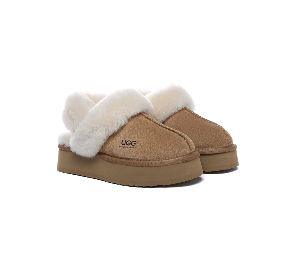 AUSTRALIAN SHEPHERD® UGG Slippers Women Removable Wool Strap Slingback Platform Musa