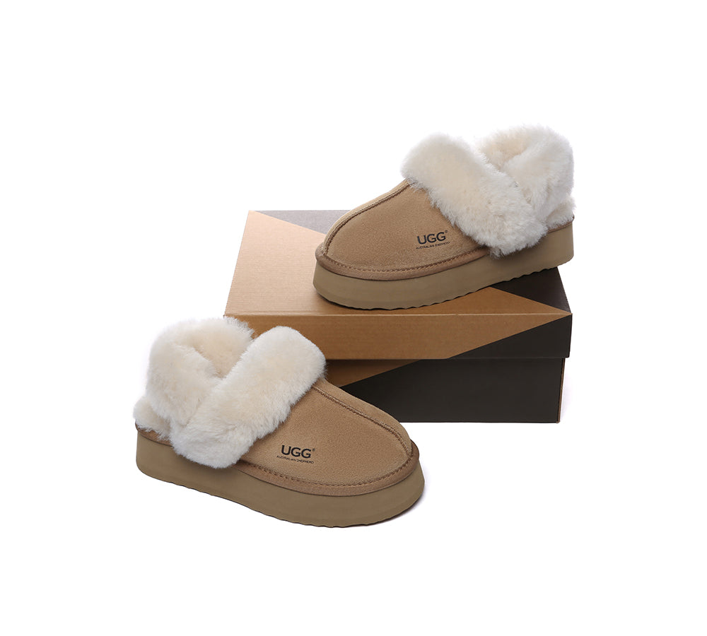 AUSTRALIAN SHEPHERD® UGG Slippers Women Removable Wool Strap Slingback Platform Musa