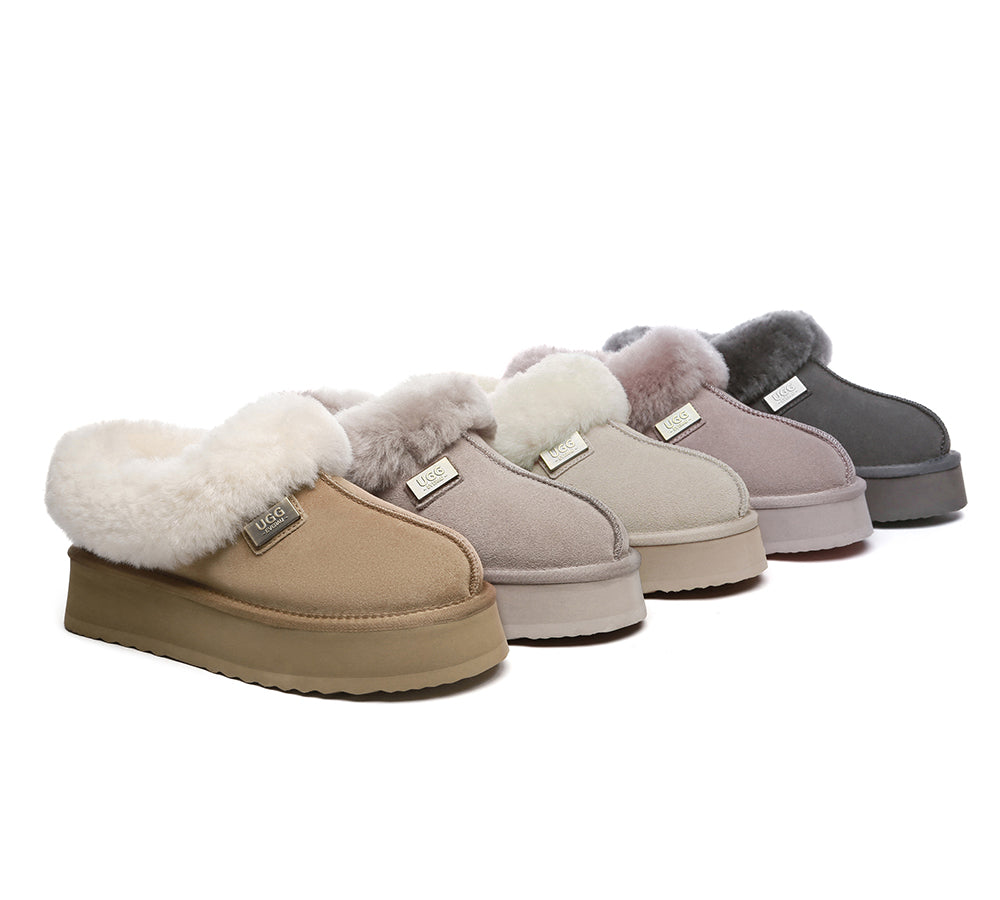 UGG EVERAU® UGG Slippers Women Sheepskin Wool Collar Ankle Platform Gabri