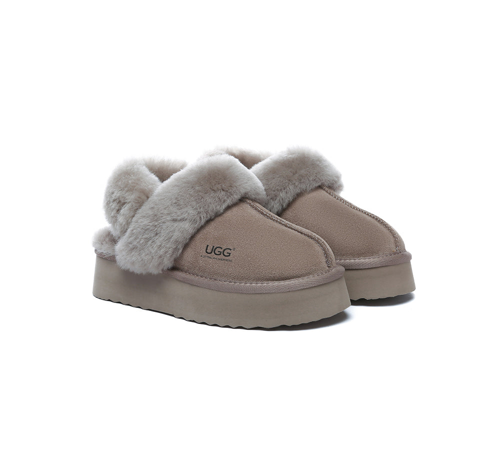 AUSTRALIAN SHEPHERD® UGG Slippers Women Removable Wool Strap Slingback Platform Musa