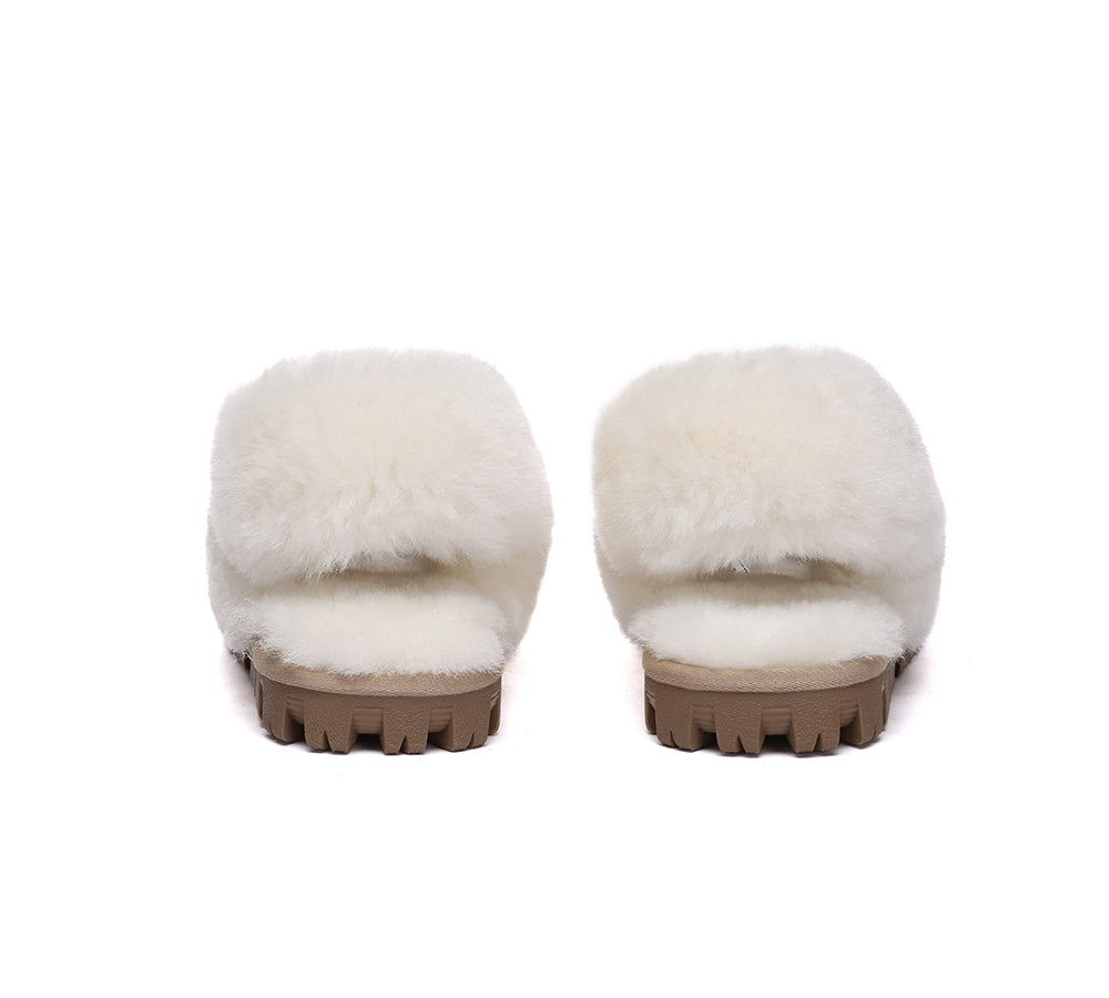 AUSTRALIAN SHEPHERD® UGG Slippers Women Removable Wool Fluffy Strap Slingback Waffle