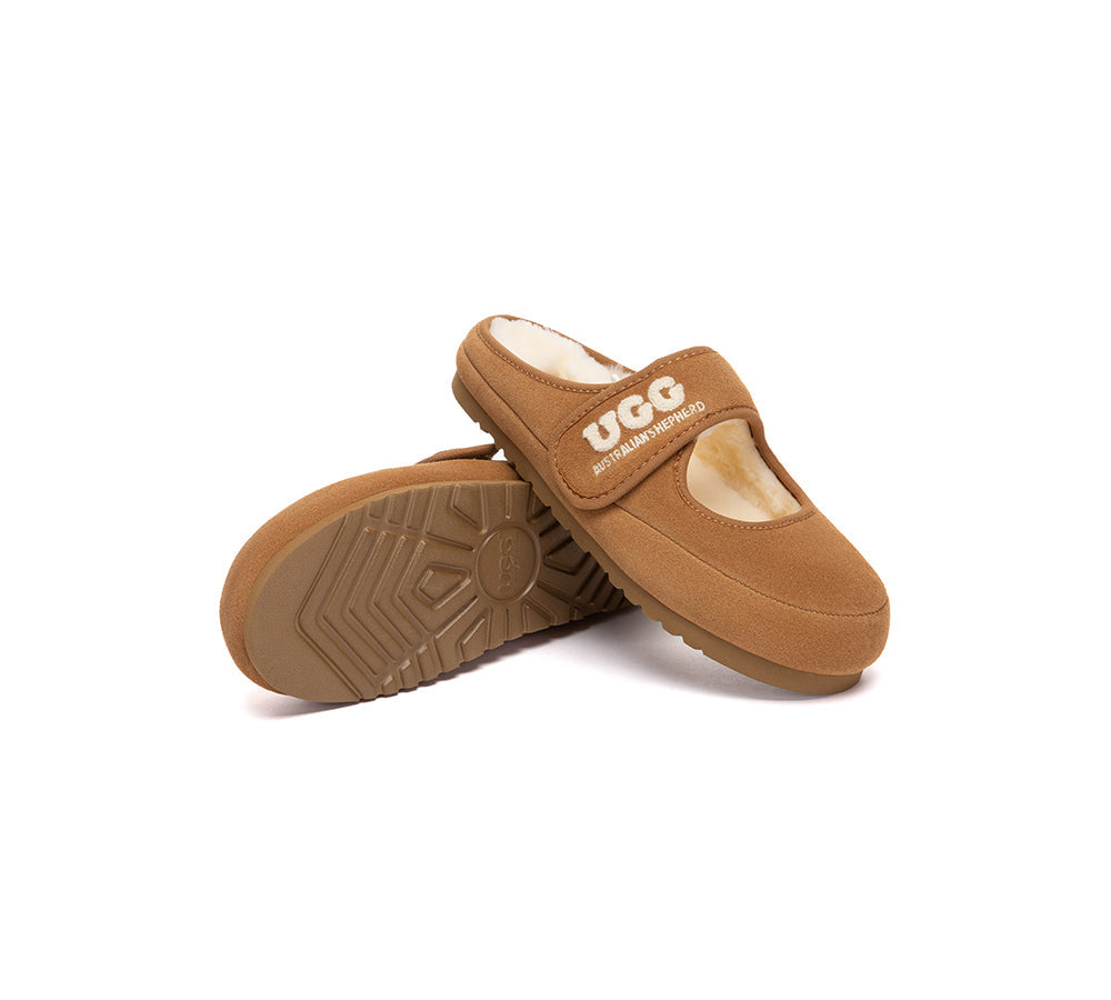 AUSTRALIAN SHEPHERD® UGG Slippers Sheepskin Wool Adjustable Strap Mary Jane Velly