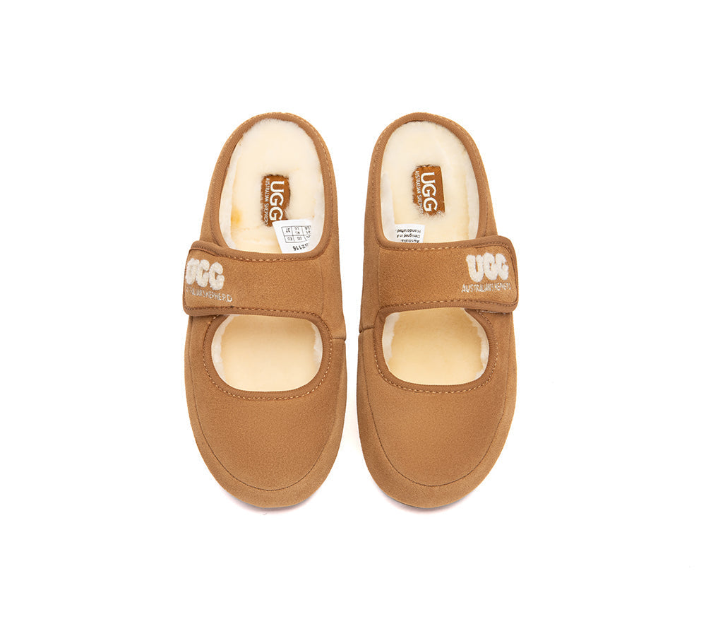 AUSTRALIAN SHEPHERD® UGG Slippers Sheepskin Wool Adjustable Strap Mary Jane Velly