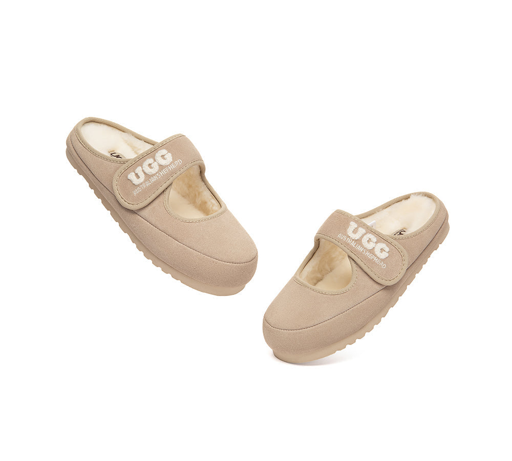 AUSTRALIAN SHEPHERD® UGG Slippers Sheepskin Wool Adjustable Strap Mary Jane Velly