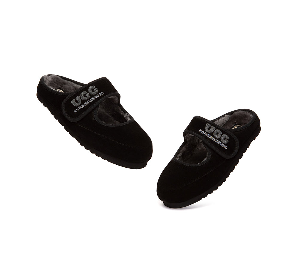 AUSTRALIAN SHEPHERD® UGG Slippers Sheepskin Wool Adjustable Strap Mary Jane Velly