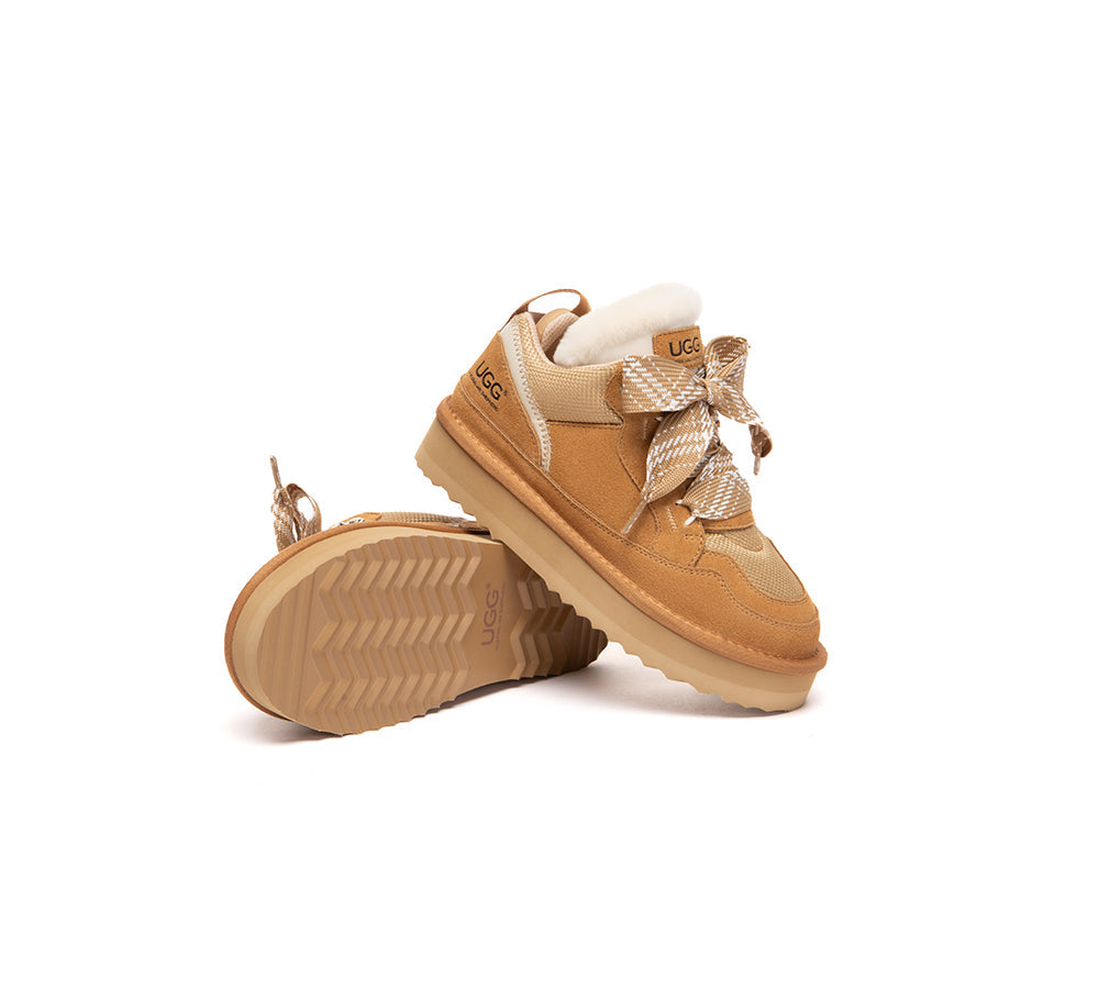 AUSTRALIAN SHEPHERD® UGG Boots Kids Sheepskin Wool Lace Up Platform Sneakers Parkyr