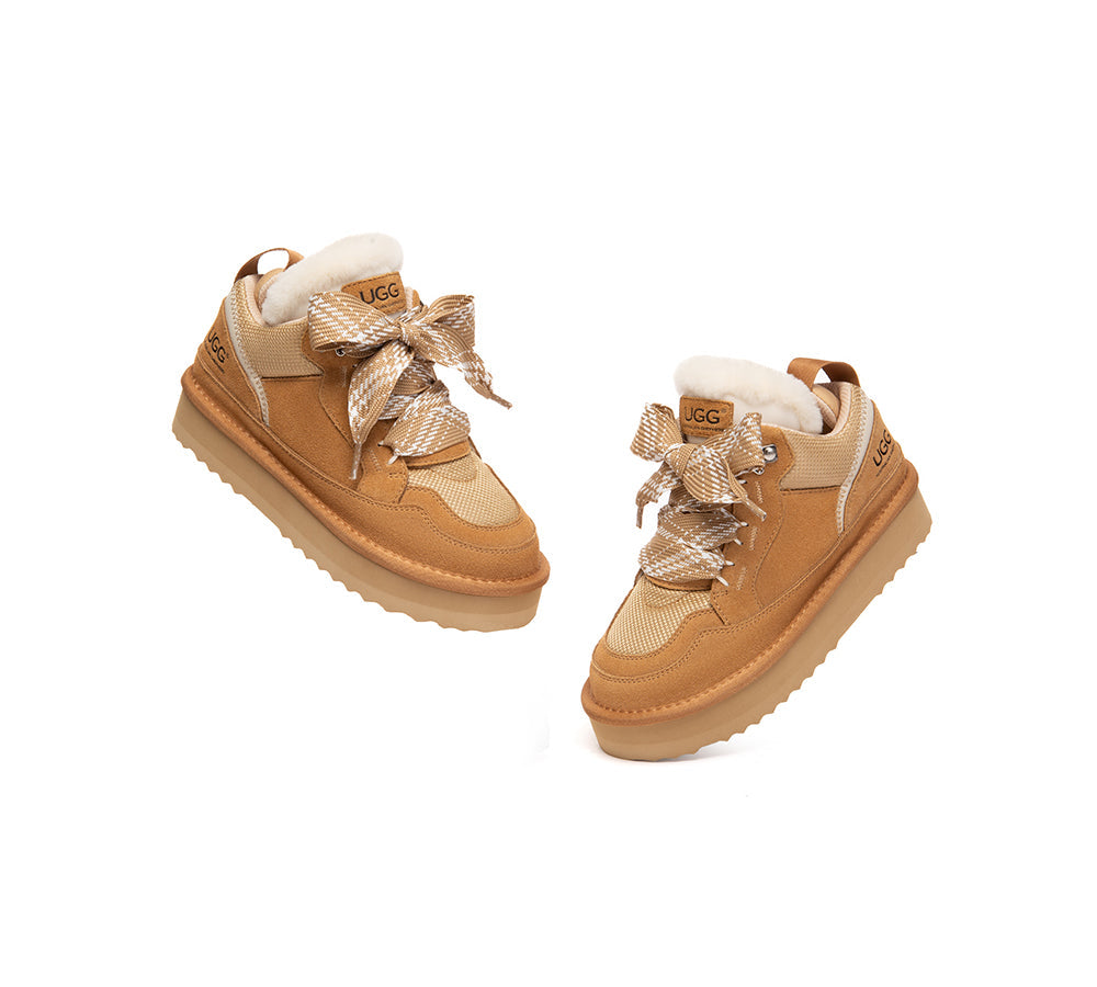 AUSTRALIAN SHEPHERD® UGG Boots Kids Sheepskin Wool Lace Up Platform Sneakers Parkyr