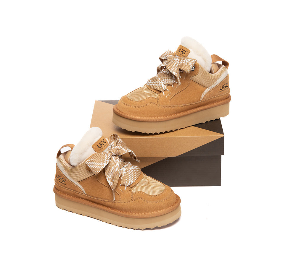 AUSTRALIAN SHEPHERD® UGG Boots Kids Sheepskin Wool Lace Up Platform Sneakers Parkyr